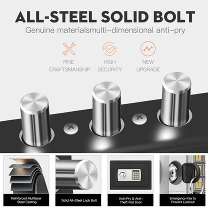 Stöldskyddande elektroniskt kassaskåp för kontanter och värdesaker